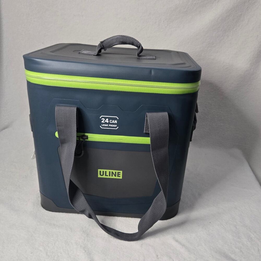 ULINE 24 Leak Proof Soft Cooler Tote Gray Green Insulated Lunch Bag Heavy Duty